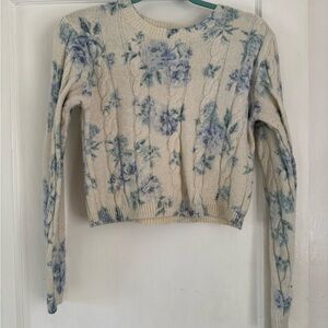 Floral Knit Women's Sweater - Cream and Blue
